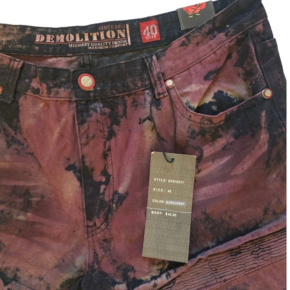 NWT Demolition Men's Black And Burgundy Jean Shorts Size 40 Grunge Streetwear